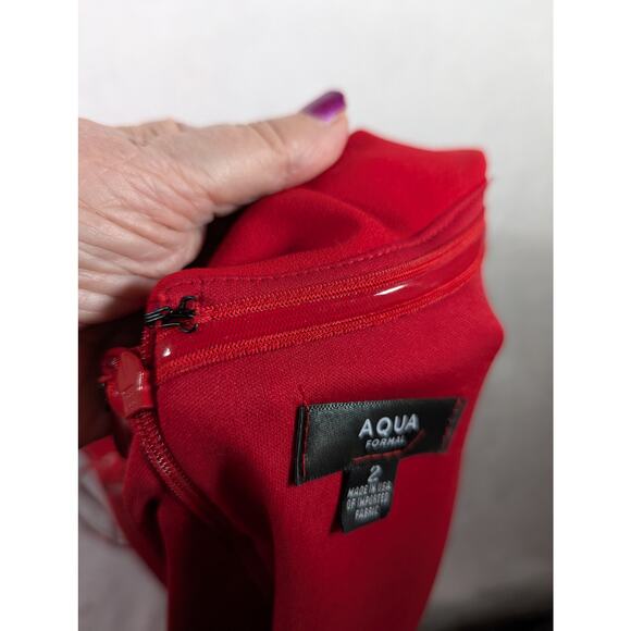 Aqua 1 shoulder Sz 2 Dress Red fullylined Made in USA Bust32.5"Waist 25"Hip32.5" - Picture 5 of 11